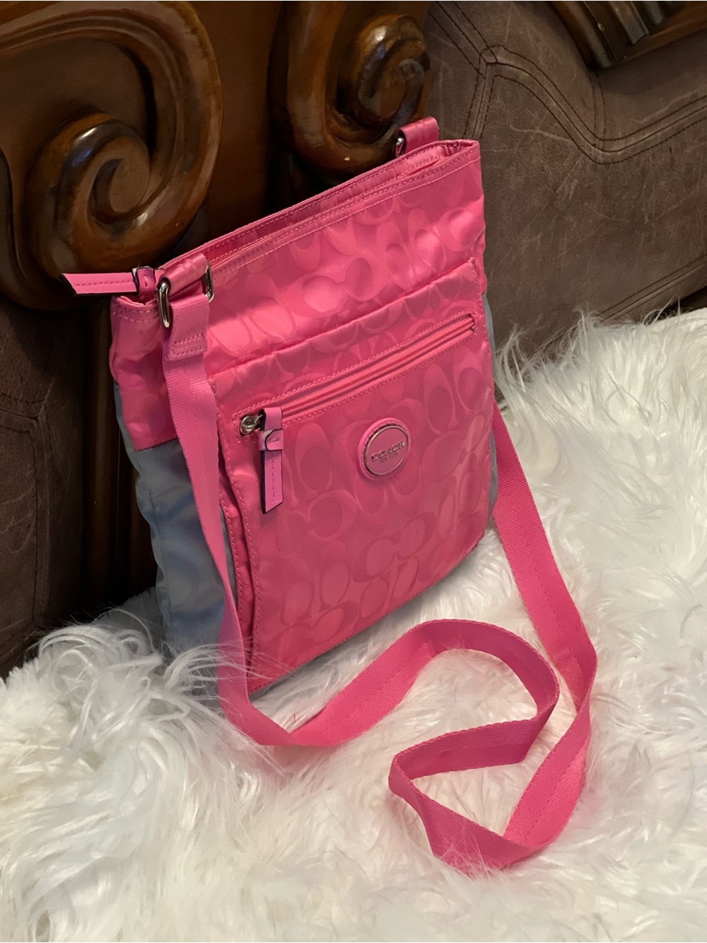 Coach Signature hot pink and gray Nylon F77576 crossbody bag - Picture 3 of 13